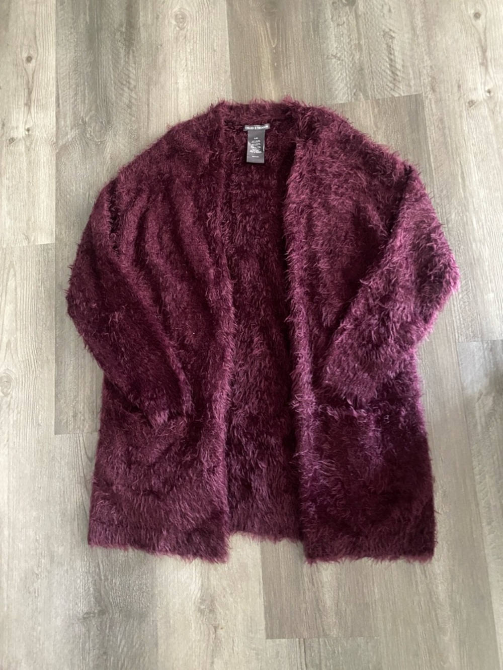 Chelsea & Theodore Burgundy Fuzzy Open-Front Cardigan